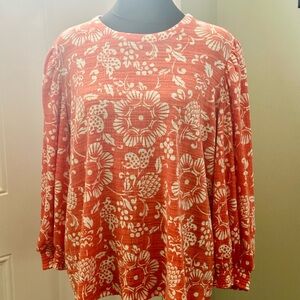 Wonderly Reddish Orange and White Floral Blouse